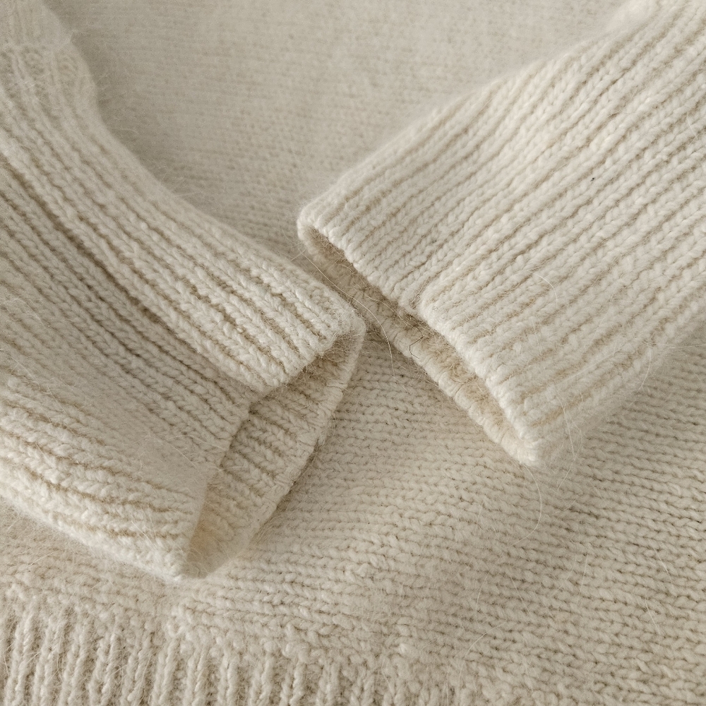 Vintage Cedars Angora Silk Wool Sweater Small Embellished 80s 90s Off White Gold - Picture 8 of 14